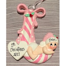 Baby cradled in a Candy Cane - Pink